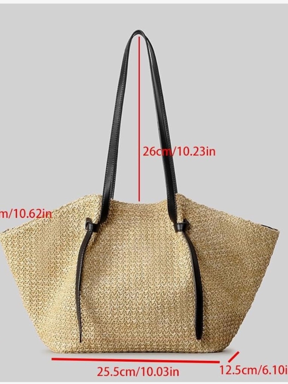 Woven Straw Tote Bag with Black Trim - Picture 9 of 11